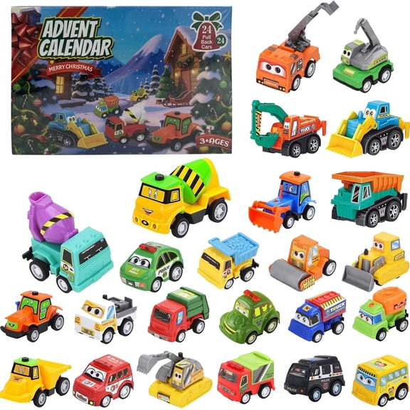 Advent Calendar 2025 for Kids, 24 Days Christmas Countdown Calendar with Pull-Back Cars Vehicles, Holiday Gifts Advent Calendar for Toddler Boy and Christmas Toys Set