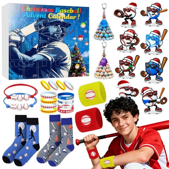 Advent Calendar 2025 Sport for Teen Boys Girls Teenagers Baseball Football Christmas Countdown Gifts Accessories and Decorations Stocking Stuffers (Baseball)