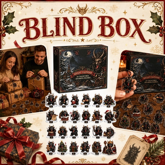 Advent Calendar 2026 24-Day Countdown Blind Box, 2D Acrylic Krampus Pendant Set with Airplane Box, Fun Holiday Collectible Charm Collection for Mythical Character Lovers