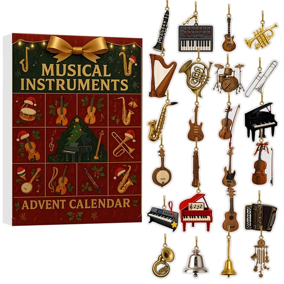 Advent Calendar 2026 24 Piece Musical Instrument Christmas Ornament Set for Holiday Tree Decoration Stocking Stuffer