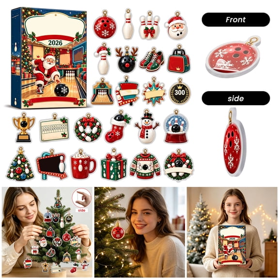 Advent Calendar 2026 Bowling Lover, 24-Day Countdown with 2D Acrylic Ornament Blind Box, Sport Hanging Decor for Kids and Adults Home Decor