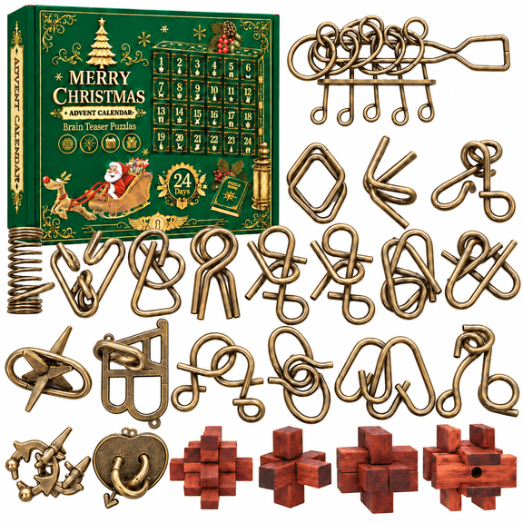Advent Calendar 2026 Brain Teaser, Teens Adults 24 Days Christmas Countdown Metal & Wooden 3D Unlock Interlocking Puzzle, IQ Logic & Mind Challenges, Xmas Countdown Calendar for Adults Teens Boys Gir