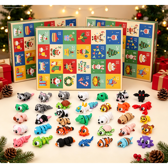 Advent Calendar 2026 Christmas, 24 Day Countdown Calendar with 24 Random Mini 3D Printed Animals, 24Pcs Animals Toys for Christmas Party (3 Set)