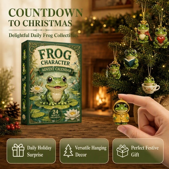 Advent Calendar 2026, Festive Frog Pendants Christmas Countdown Calendar, 2D Plastic Hanging Ornaments, Gift for Families and Collectors