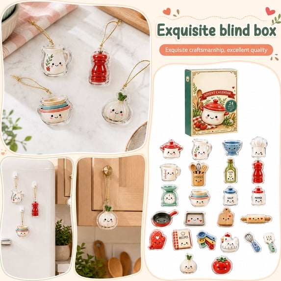 Advent Calendar 2026 Gourmet Kitchen Theme Blind Box 24 Days Countdown Surprise with 24Pcs Acrylic Ornaments for Kitchen Decor and Holiday Gifts