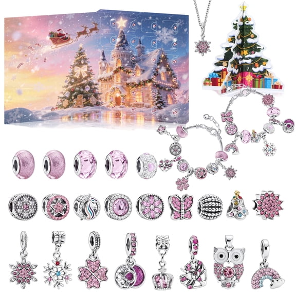Advent Calendar 2026 Kids, 24 Days Christmas Countdown Calendar with 2 Bracelets and 22Pcs Unique DIYCharm Beads, Xmas Gifts for Girls Women