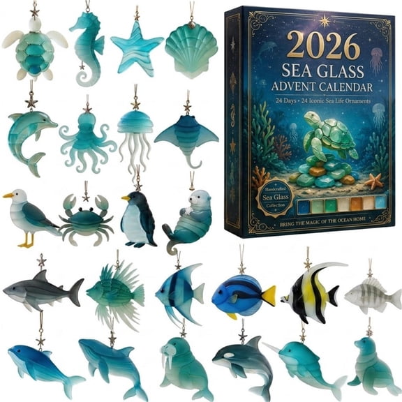 Advent Calendar 2026 Kids,Christmas Countdown 24 Days Sea Glass Look Acrylic Hanging Ornaments Tree Decoration