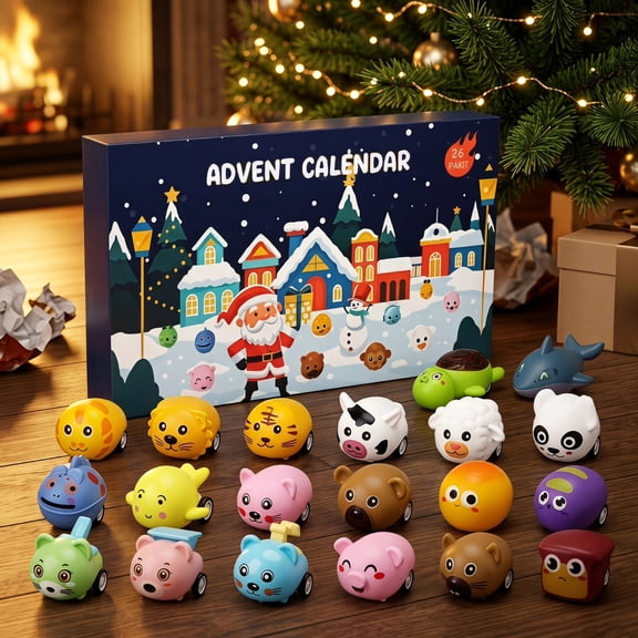 Advent Calendar 2026 for Kids Toddlers, 24 Days Pull Back Car Toy Gift Set, Colorful Vehicles, Made for Little Hands, Screen-Free Fun, Party Favors Countdown Gifts