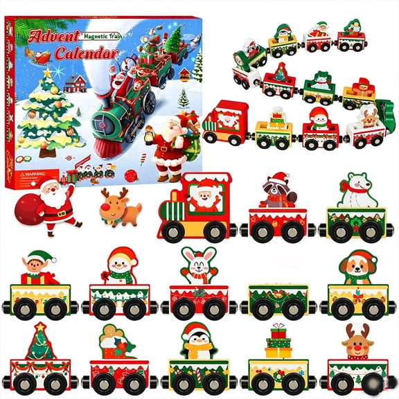 Advent Calendar 2026 Magnetic Wooden Animal Train ,25 Day Christmas Advent Calendar Surprise Train,Magnetic Train Toy Christmas Countdown Gift