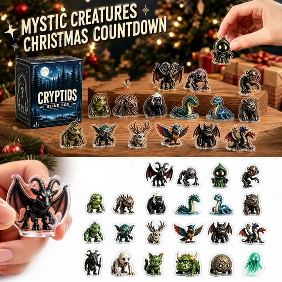 Advent Calendar 24 Acrylic Cryptid Creature Ornaments Countdown Calendar Blind Box Cryptid Collectible Figures Hanging Decor Party Favors