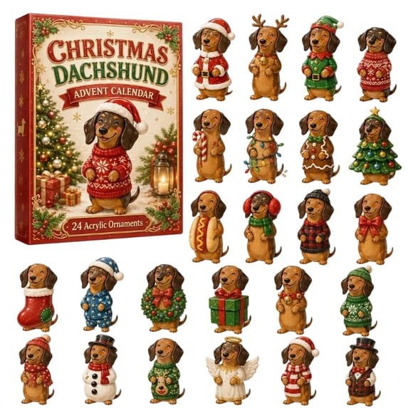 Advent Calendar 24 Days Hanging Dachshund Ornaments, Cute Dachshund Christmas Advent Calendar 2026, Acrylic Dog Countdown Calendar for Holiday Gift