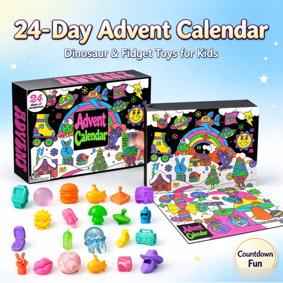 Advent Calendar, 24 Surprise Days Countdown Box, Mixed Mini Pop Toys, Holiday Novelty Gift for Teens