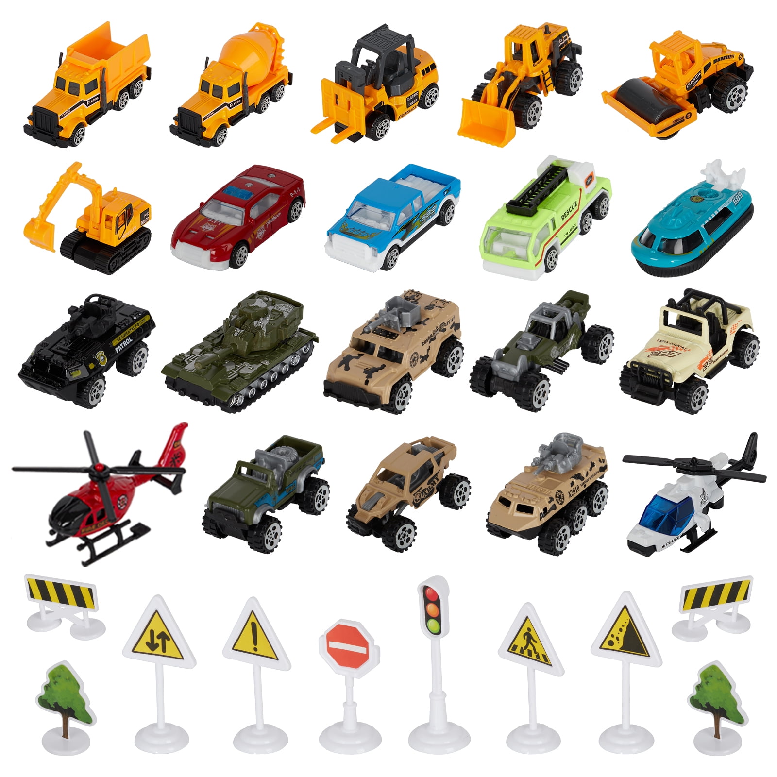 Advent Calendar with 24Pcs Alloy Vehicles Christmas Advent Calendar for Kids with Alloy Vehicles and Helicopter 24 Days Countdown Calendar Vehicles Toy for 3+ Years Old Kids