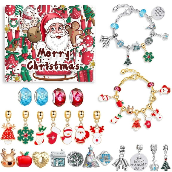 Advent Calendar Bracelet Making Kit, 24 Days Christmas Countdown Calendar DIY Charm Bracelets Kits for Girls