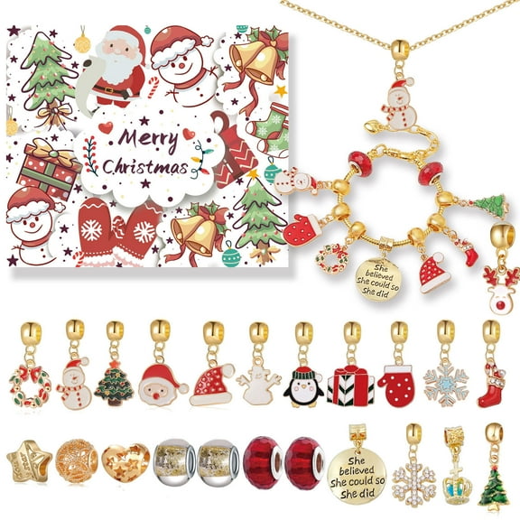 Advent Calendar Bracelet Making Kit, 24 Days Christmas Countdown Calendar DIY Charm Bracelets Kits for Girls