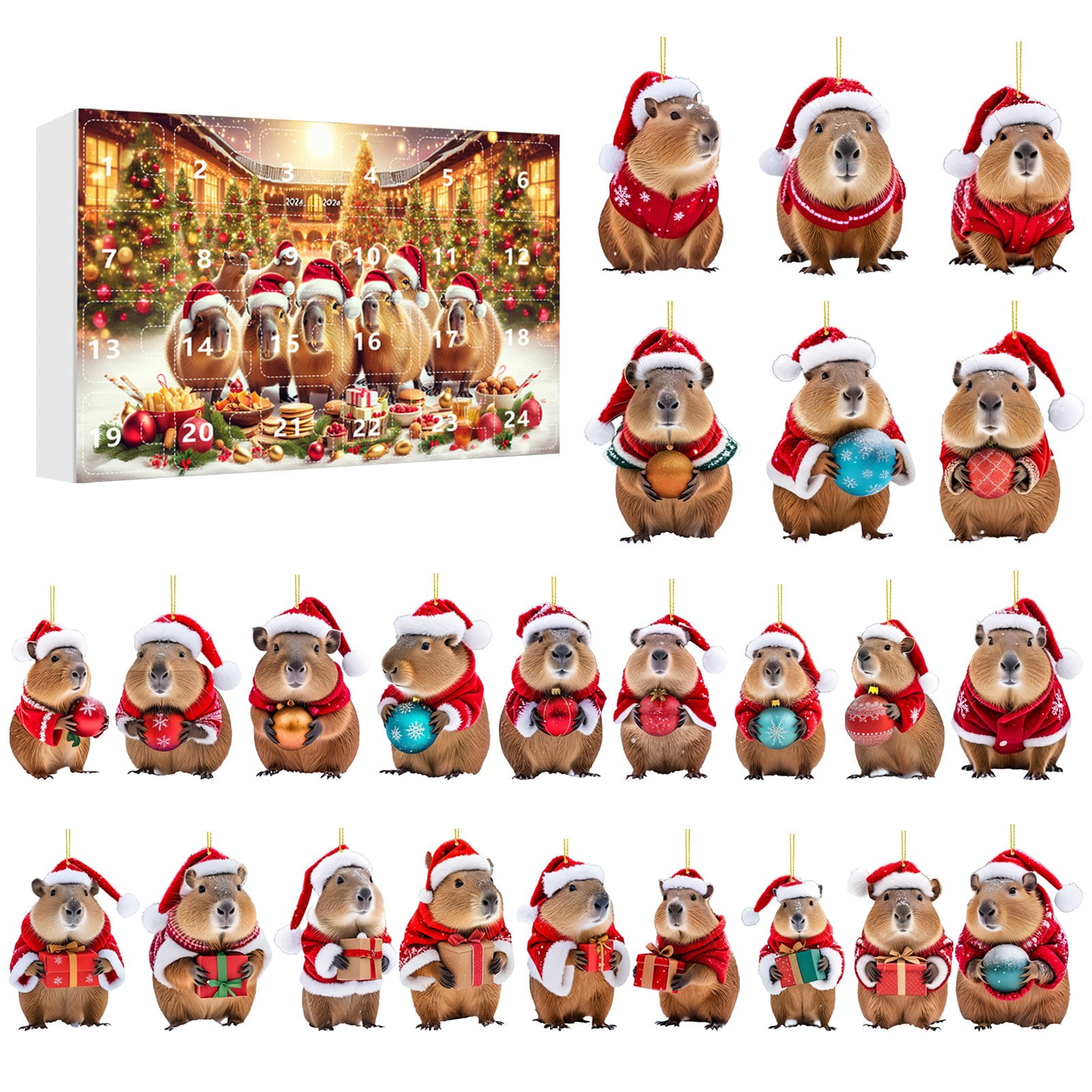 Advent Calendar Capybara Wooden Christmas Ornaments 2024 Christmas