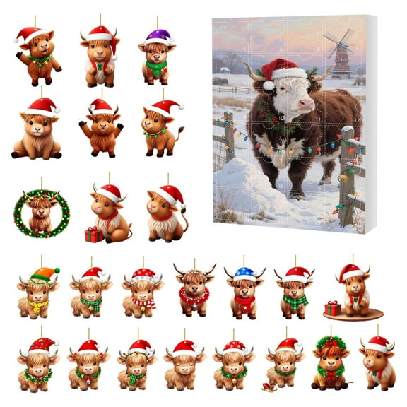 Taicans Advent Calendar Christmas Countdown 24 Days Highland Cow Ornaments Set,3D Resin Decorations,Holiday Countdown Calendar,Kids Gift,Christmas Tree Decorations,2025 New Arrival