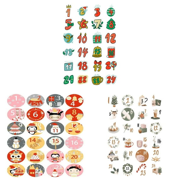 Advent Calendar Christmas Number Stickers Self-Adhesive Numbers Labels for Xmas Countdown Calendar DIY Gifts Craft Christmas Decorations Party Supplies Gift Box Tags 5/4/3/2/1PCS