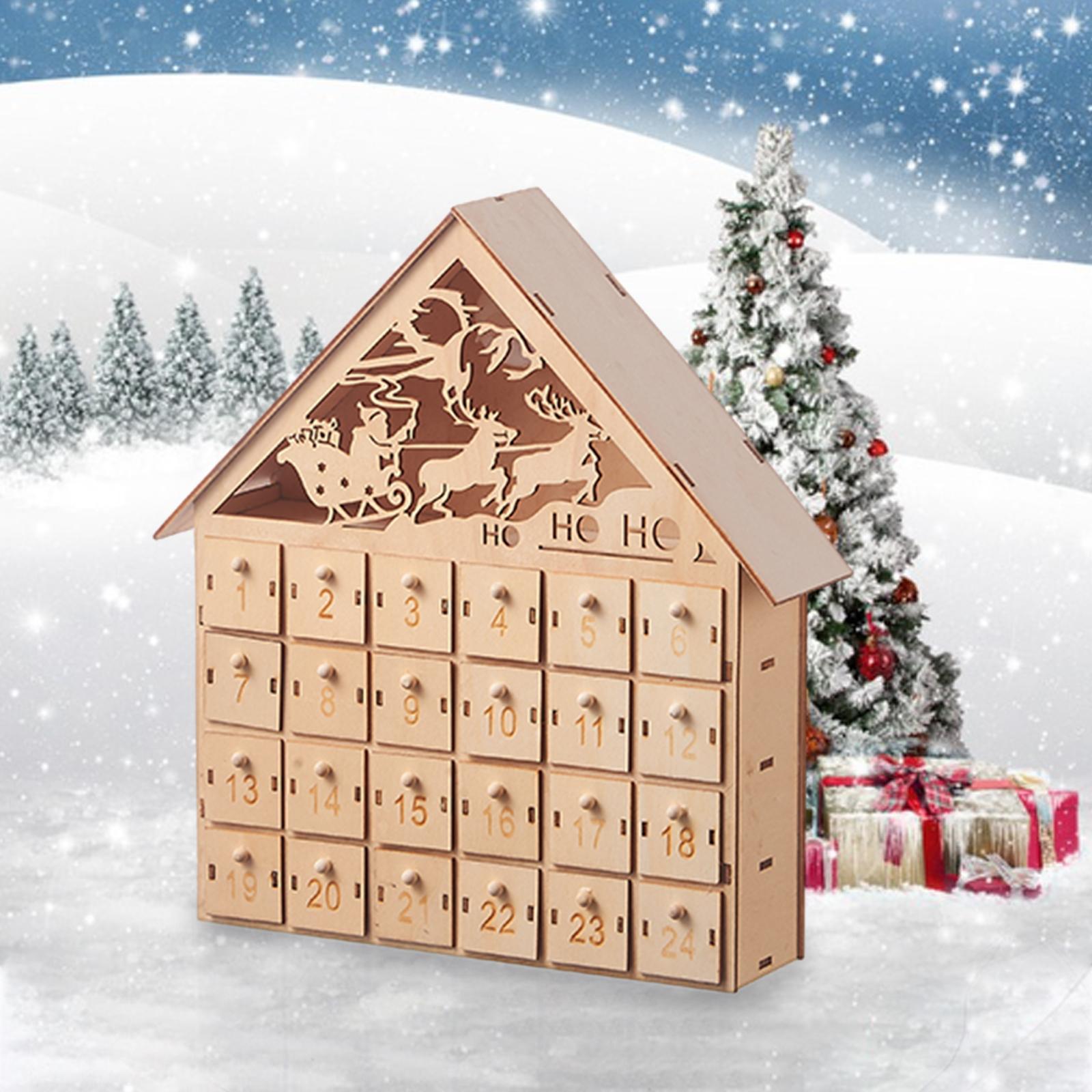 Advent Calendar,Christmas Wooden Advent Calendar With Drawers,Scene