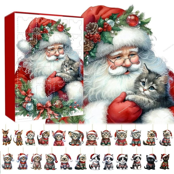 Advent Calendar Countdown Sets - Purrfect Christmas Countdown 24 Adorable Cat Acrylic 2D Charms - Surprise Blind for Cat Lovers