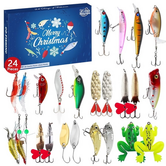 Advent Calendar Fishing 2024,Bass Fishing Advent Calendar 2024,Fishing Advent Calendar 2024,24 Days Christmas Countdown Fish Tackle Set,Fishing Lure Advent Calendar,Advent Calendar Gifts