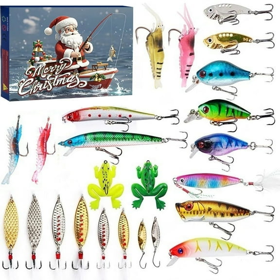 Advent Calendar Fishing Christmas Countdown - 24 Days Fishing Lures Set for Fisher Adult Men Teen - 2026 Xmas Surprise Gift A