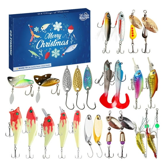 Advent Calendar Fishing Christmas Countdown - 24 Days Fishing Lures Set for Fisher Adult Men Teen Boys - 2024 Xmas Surprise Gift B