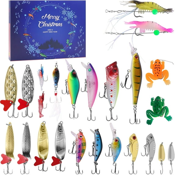 Advent Calendar Fishing Christmas Countdown - 24 Days Fishing Lures Set for Fisher Adult Men Teen Boys - 2024 Xmas Surprise Gift