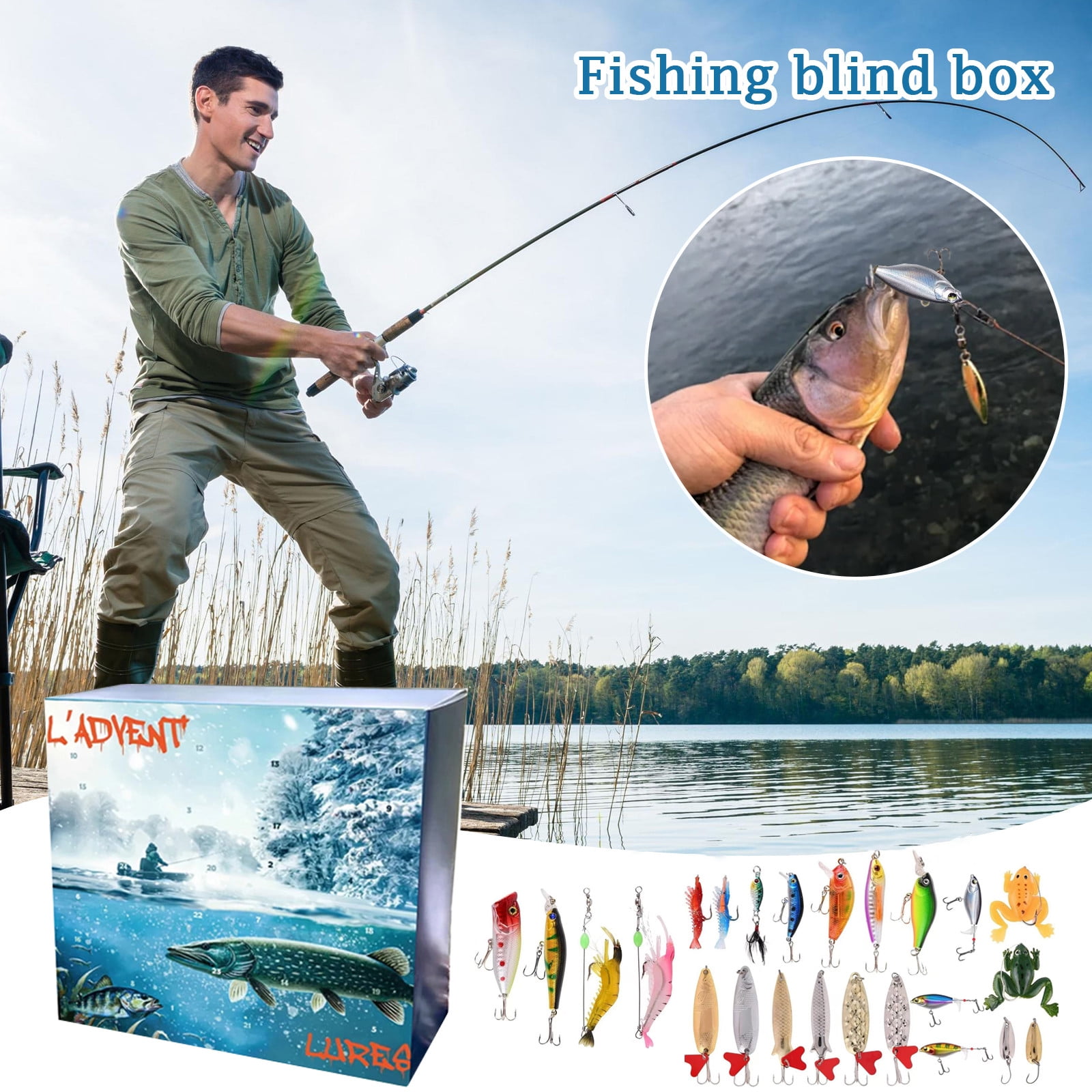 Advent Calendar Fishing Christmas Countdown 24 Days Fishing Lures Set, Plastic Fishing Lure