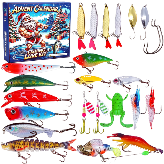 Advent Calendar Fishing Christmas Countdown, 24Pcs Fishing Lures Kit, 2026 Xmas Fish Gift for Fisher Adult Men,Teen Boys,Father,Husband, or Boyfriend(RL)