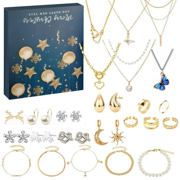 Advent Calendar Jewelry Gift Set for Women Girls 24pcs Earrings Necklaces Bracelets Holiday Countdown Present Box