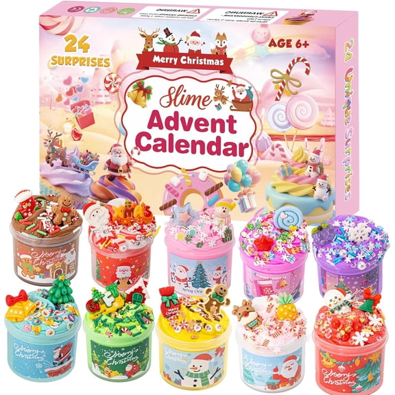Advent Calendar for Kids, 24 Days Christmas Countdown with Slime Crafts Kit, Funny Holiday Gifts for Toddlers Girls Boys, Party Favors Stocking Stuffers