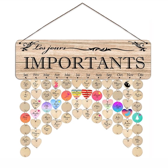 Advent Calendar, Perpetual Birthday Calendar In French To Remember Family And Friends' Celebrations, The Dates Of Important Events, Natural Wood Wall Hanging Decor