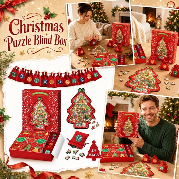 Advent Calendar, Puzzle Advent Calendar 2025, Tree Jigsaw, Unique Shaped Puzzle Pieces, 11X6.3X1.5 in Christmas Themed 24-Day Countdown Set for Holiday Gathering Activities