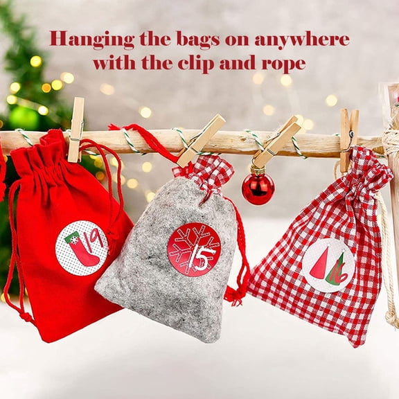 Advent Calendar,Rope Diy Party Countdown Calendar Burlap Stickers Cotton Rope Clips Stickers Cotton 24 Countdown Calendar Cotton Rope Diy Calendar Burlap Candy With Wooden Clips Multicolor