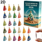 Advent Calendar Set Acrylic 10.24 x 7.09 x 1.18 Inch 3mm, Coastal Sea Glass 24 Slot for Christmas Home Decor Gift Indoor Apartment Renter Holiday Seasonal Living Room