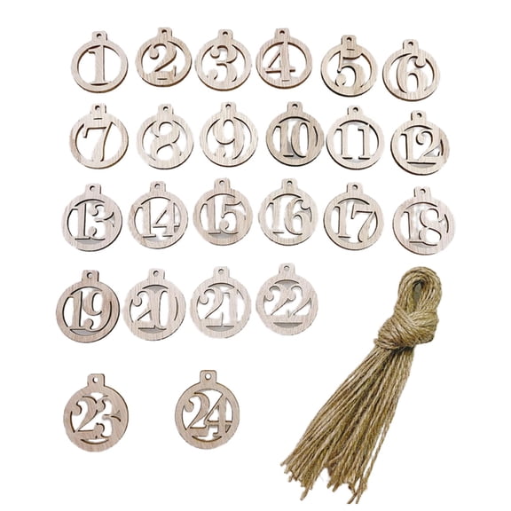 Advent Calendar Wooden Number Plates 1-24 Christmas Countdown Advent Calendar Numbers for Crafts Christmas Tree Pendants
