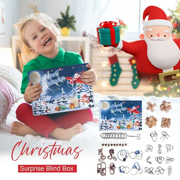 Advent Calendar Wooden Puzzle Countdown 24 Days Brain Teaser Family Challenge Game Toy Gift