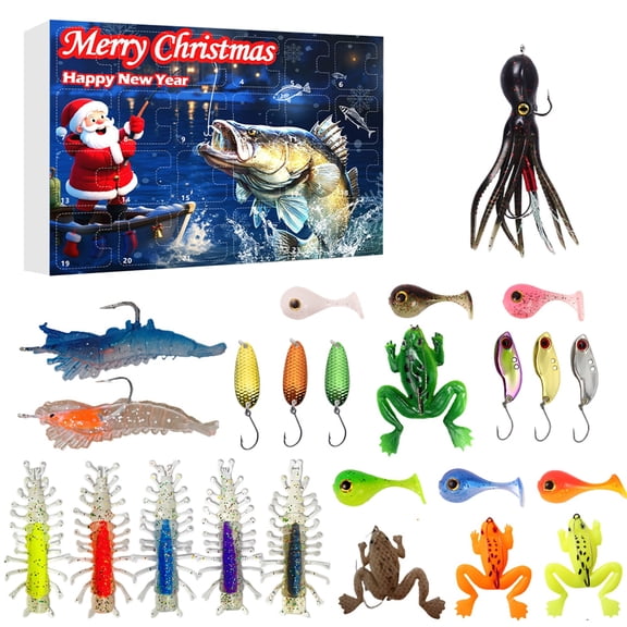 Advent Calendar for Man Adult Teen - Christmas Countdown Fishing Lure Tackle Set - Xmas Surprise Fish Bait Gift for Father Grandpa Brother Boyfriend