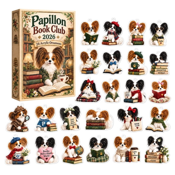 Advent Calendar with 24 Papillon Book Club Acrylic Ornaments, Christmas Tree Hanging Decor Set