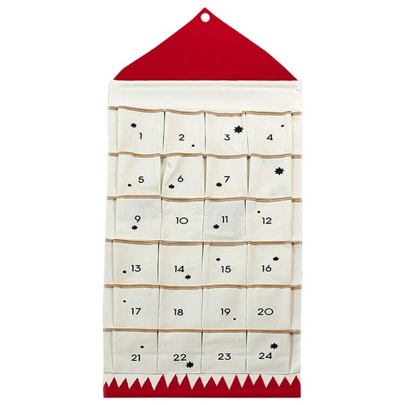 Advent Calendar with 24 Pockets Decorations Fillable Shelves Reusable Organizers Red