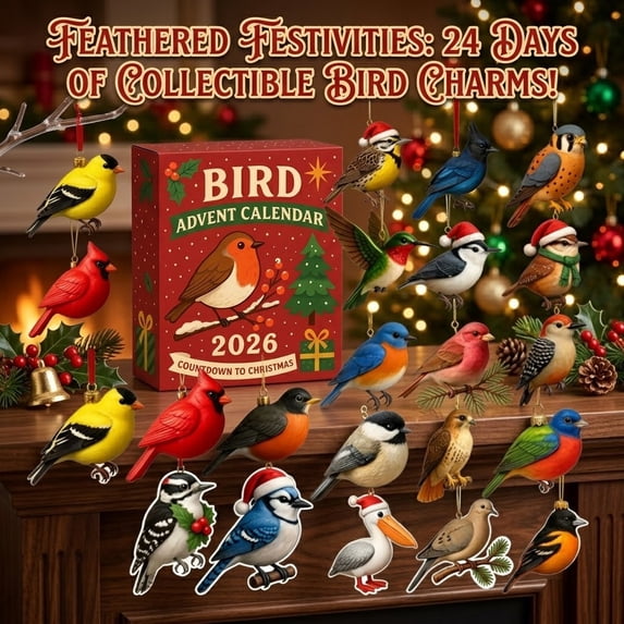 Advent Calendars 2026 24-Piece Bird 2D Acrylic Hanging Ornament Set, Blind Box Countdown Calendar with Gift Style Box