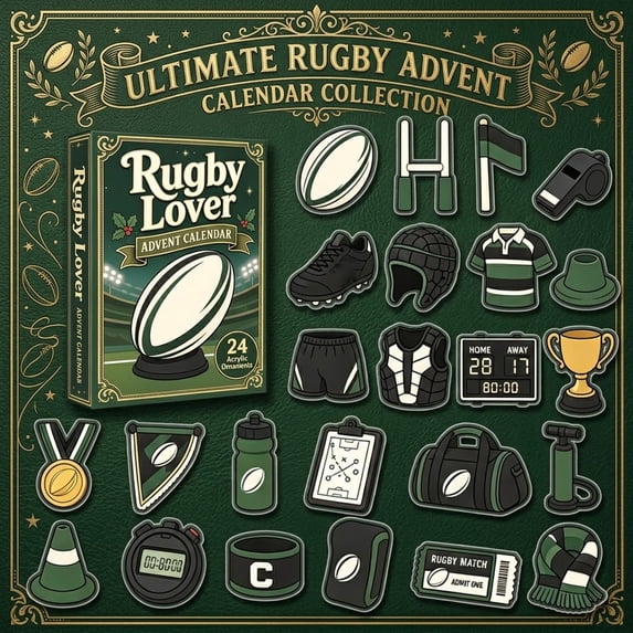 Advent Calendars 2026, 24-Piece White Rugby Theme 2D Acrylic Hanging Charm Set, Blind Box Countdown Calendar for Sports Display