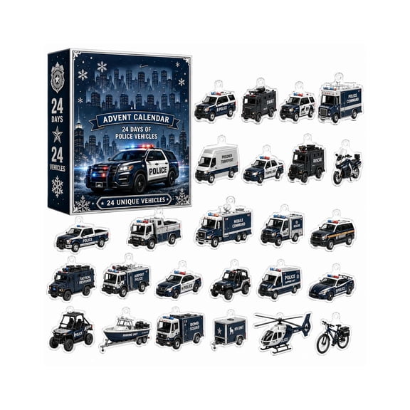 Advent Calendars 2026, Christmas Countdown Calendar, 24-Day Acrylic Hanging Ornaments, Flat Vehicle-Themed Pieces for Holiday Display, Seasonal Decor and Collecting