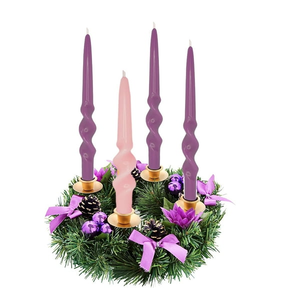 Advent Candles Purple Candlesticks -Pink Candle Stick Short Tapered Candles 10 inches Christmas Advent Twisted Candle for Home Weddings Festive Seasons Holiday, Set of 4