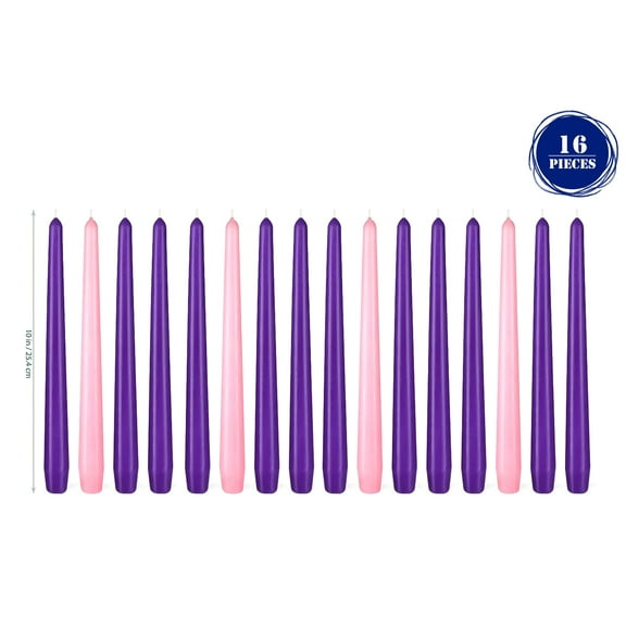 Advent Taper Candles 16 Pieces 12 Purple 4 Pink