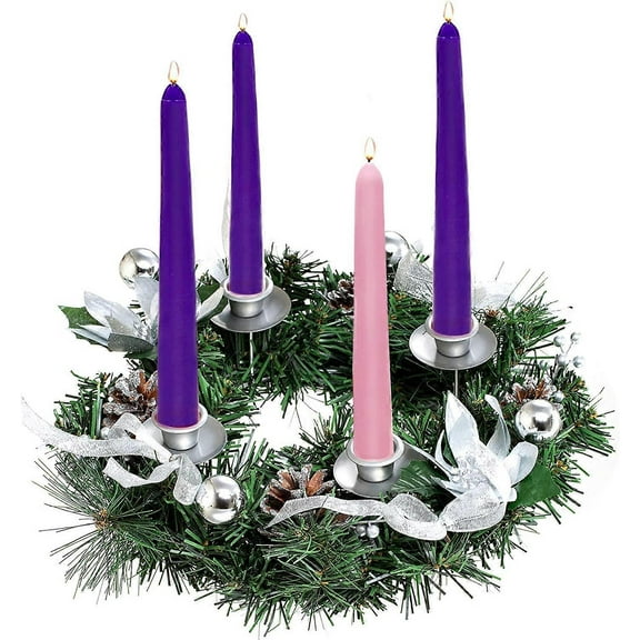 Advent Wreath Artificial Candle Holder-Christmas Wreath with 4 Candle HoldersSilver,30 cm