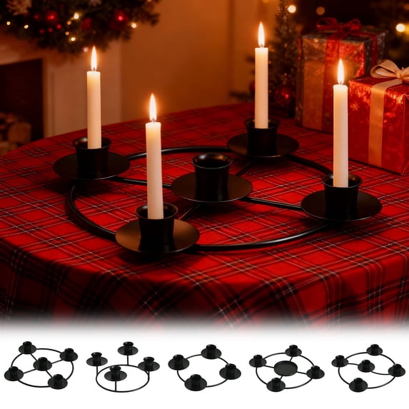 Advent Wreath Candle Holder - Round Gold Metal Ring Stand for 5 Candles, Advent Decorations for & Home, 25x25cm (5-Head), 21x21cm (4-Head) (H)