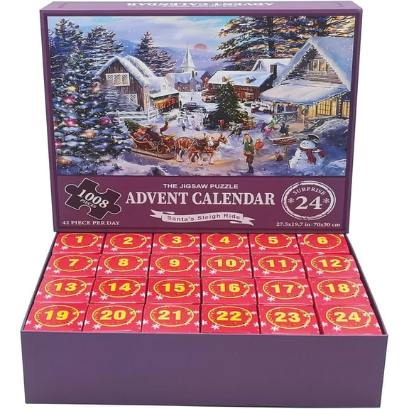 Advent calendar Puzzle 2025 Adults, Puzzle Christmas Snow Winter 1008 Pieces in 24 Boxes 24 Days,Christmas countdown Calendar Gift for Children Women Men Boy Girl Friend Family