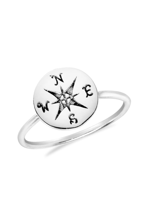 Adventure Anchor Sterling Silver Nautical Compass Ring - 6